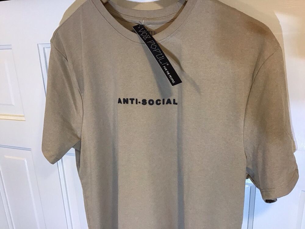 NWT Vox Populi Men’s “Anti Social” Tan Spider Graphic T Shirt Sz M Casual Gym